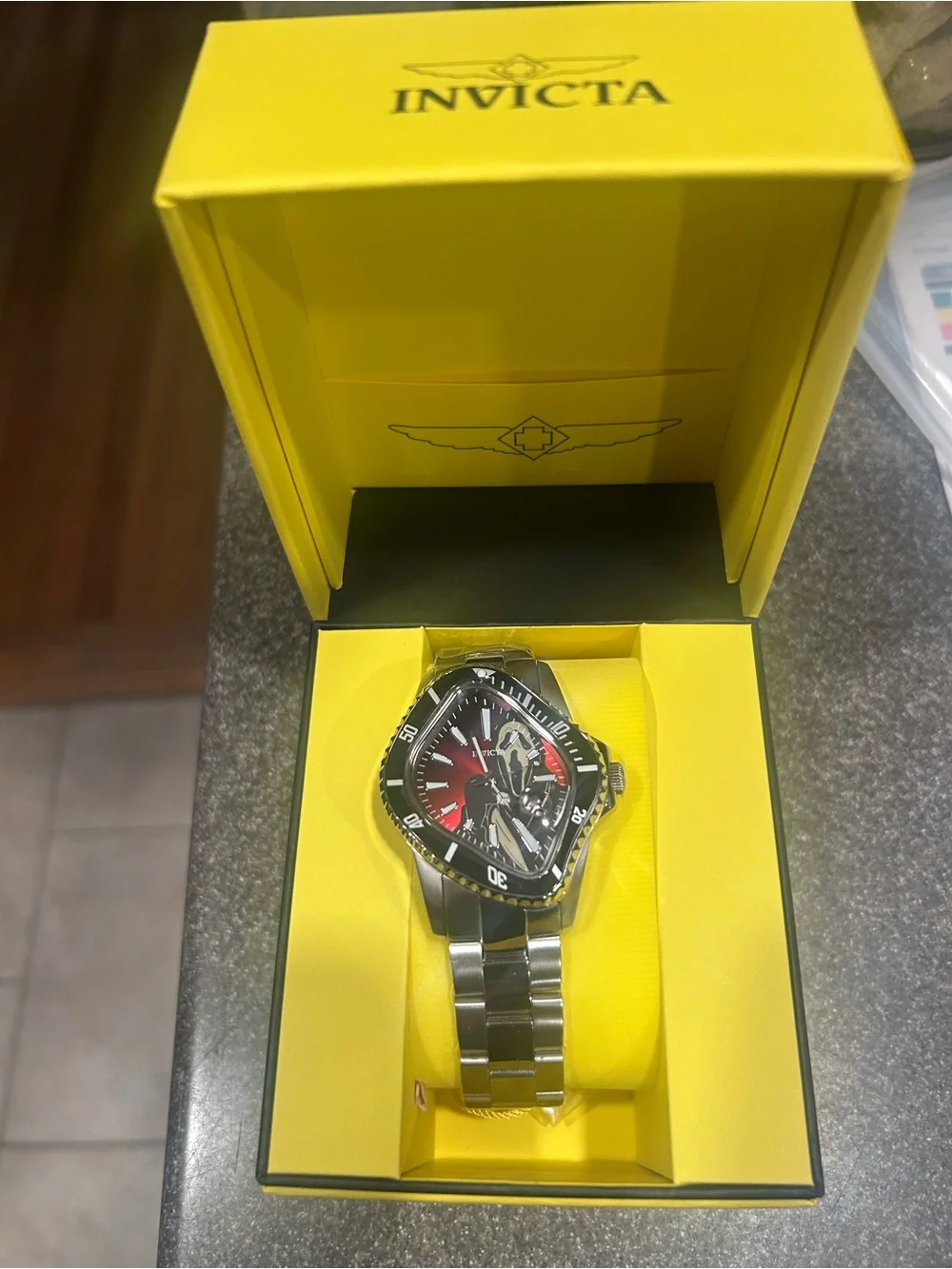 Invicta Men’s Silver Bracelet Watch with Red and Black Dial